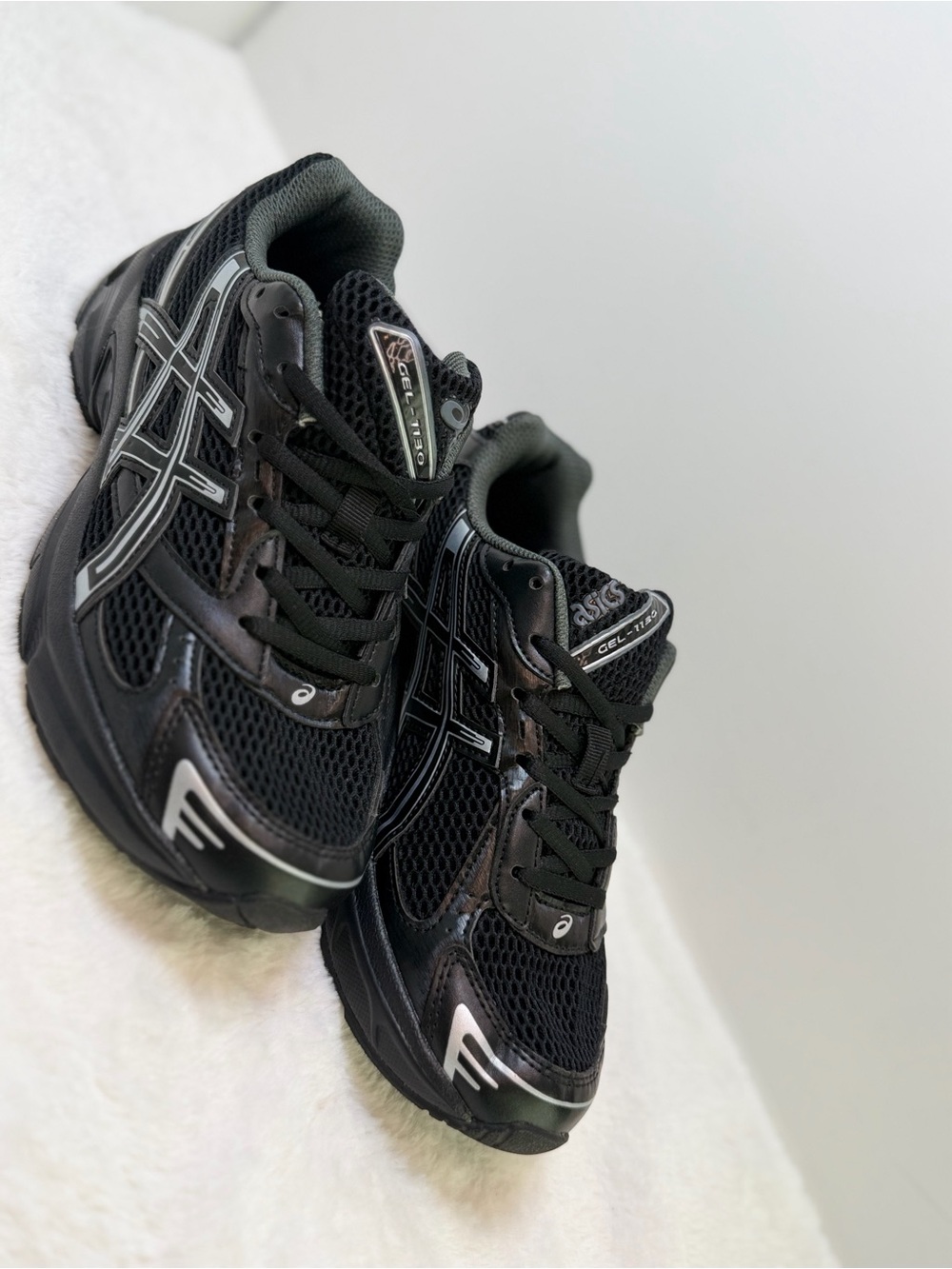 Asics Black and Silver Men's Athletic Running Shoes